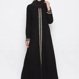 NABIA Women Black Solid Burqas  With Georgette Scarf-image-51
