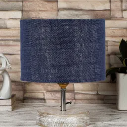 Devansh Blue & White Textured Jute Table Lamp With Wood Base-50