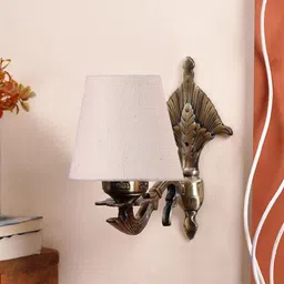 Devansh White Textured Antique Wall Lamp With Cotton Conical Shade-5