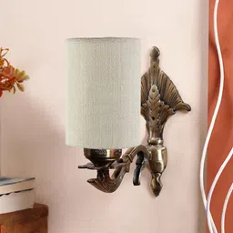 Devansh White & Gold Toned Antique Wall Lamp With Jute Conical Shade-picture-20