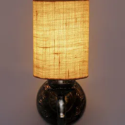 Devansh White & Gold Toned Textured Antique Wall Lamp With Jute Conical Shade-2