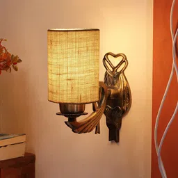 Devansh White Textured Antique Wall Lamp With Jute Conical Shade-22