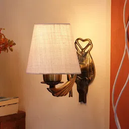 Devansh White Antique Wall Lamp With Jute Conical Shade-35