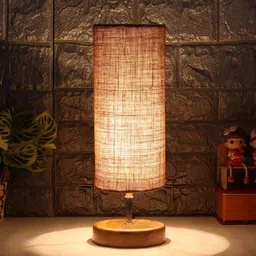 Devansh Beige & Brown Wood Table Lamp With Jute Shade image 3