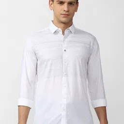 V Dot Men White Slim Fit Horizontal Stripes Striped Casual Shirt-image-57