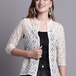 Rute Self Design Mandarin Collar Cotton Open Front Shrug-29