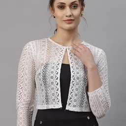 Style Quotient Women White Laced Cropped Shrug-48