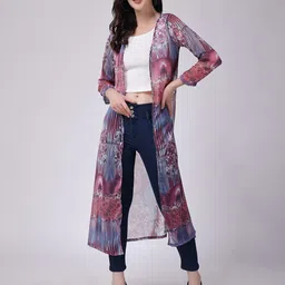 SCORPIUS Abstract Printed Georgette Longline Shrug-16
