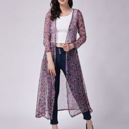 SCORPIUS Floral Printed Sheer Longline Open Front Shrug image 4