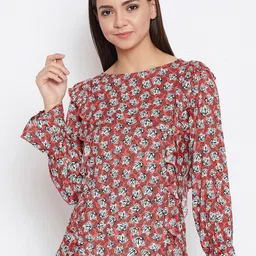 Ruhaans Peach-Coloured Floral Print Top-image-59