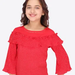 CUTECUMBER Red Polka Dots Printed Georgette Top-picture-15