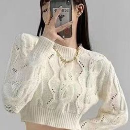 StyleCast White Self Design Round Neck Crop Top-16
