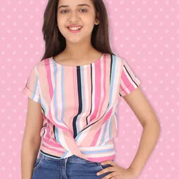 CUTECUMBER Peach-Coloured Print Applique Georgette Top-picture-13