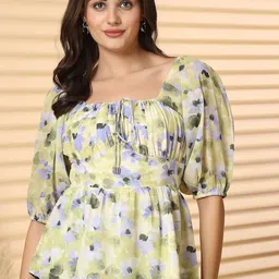 RAASSIO Women Floral Printed Puff Sleeve Top-image-14