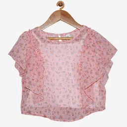 KiddoPanti Peach-Coloured Floral Georgette Top-picture-23