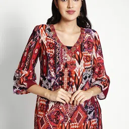 250 DESIGNS Abstract Print V-Neck Three-Quarter Bell Sleeves Georgette Top-picture-20