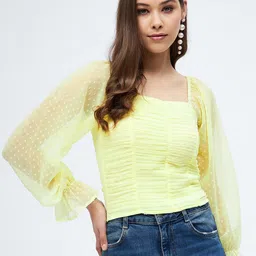Harpa Women Yellow Sheen Georgette Top-image-12