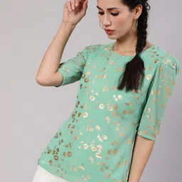 AKS Floral Printed Puff Sleeves Top-image-81