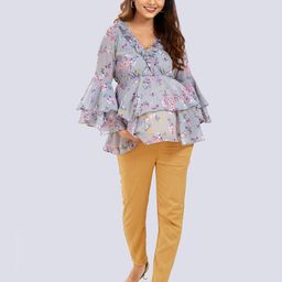Mom For Sure by Ketki Dalal Maternity Grey & Pink Floral Print Empire Top-picture-29