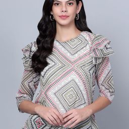 SKY HEIGHTS Geometric Printed Ruffled Georgette Top-image-59