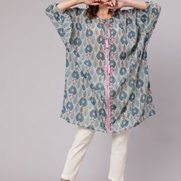 Jaipur Kurti Women Blue & Pink Geometric Printed Longline Kaftan Top-image-33