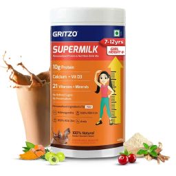 Gritzo Supermilk Personalized Protein & Nutrition Drink 7-12yrs Girls Height + OP,  400 g  Double Chocolate -image-42