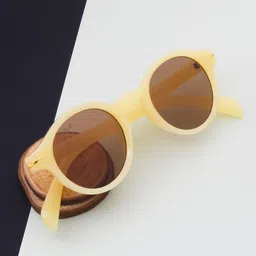 Ted Smith Unisex Brown Lens & Yellow Round Sunglasses with UV Protected Lens-42