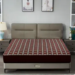 DREAM CARE Red & White Checked Water Resistant King Bed Mattress Protector-image-66