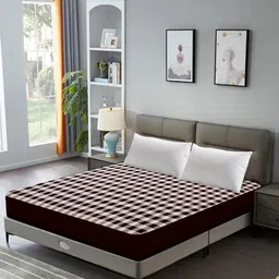 DREAM CARE Brown & White Checked Breathable Mattress Protector-image-26