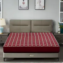 DREAM CARE Red & White Checked Water Resistant Queen Size Mattress Protector-image-97