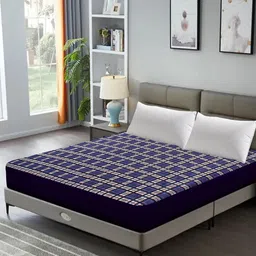 DREAM CARE Purple & White Checked Breathable Mattress Protector-image-29