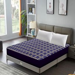 DREAM CARE Blue & White Checked Water Resistant Stretchable Single Mattress Protector-image-54