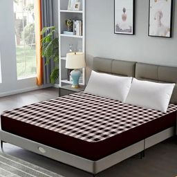 DREAM CARE Maroon & White Checked Water Resistant Queen Size Mattress Protector-9