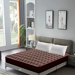 DREAM CARE Rust Brown & White Checked Water Resistant King Size Mattress Protector-4
