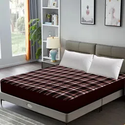 DREAM CARE Brown & Black Checked Water Resistant Queen Size Mattress Protector-image-62