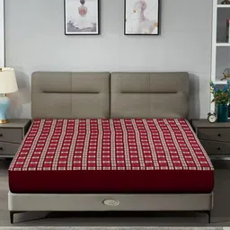 DREAM CARE Maroon & Beige Checked Queen Size Bed Mattress Protector-image-61