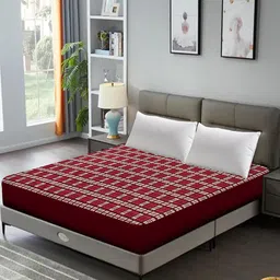 DREAM CARE Maroon & Beige Checked Queen Size Bed Mattress Protector-image-63
