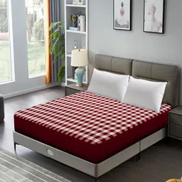 DREAM CARE Red & White Checked Water Resistant King Size Mattress Protector-image-68