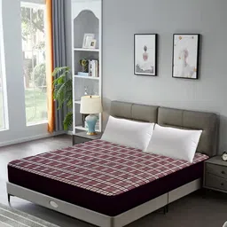 DREAM CARE Maroon & White Checked King Size Bed Mattress Protector-8