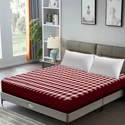 DREAM CARE Maroon & White Geometric Printed Stretchable Single Mattress Protector-29