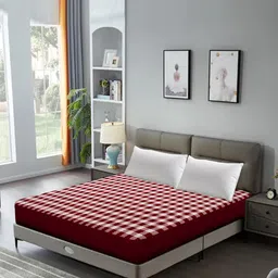 DREAM CARE Maroon & White Printed Breathable Queen Size Bed Mattress Protector-image-28