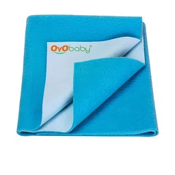 OyO Baby Kids Blue Solid Waterproof Cotton Mattress Baby Bed Protector-48