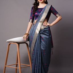 Mitera Blue & Pink Ethnic Motifs Silk Cotton Banarasi Saree-image-5