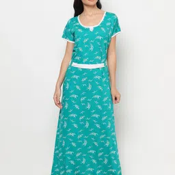 TRUNDZ Women Turquoise Blue Printed Maxi Nightdress-image-5