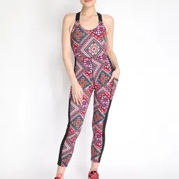 CHKOKKO Pink & Beige Printed Basic Jumpsuit-image-91
