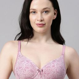 Enamor Women Pink Padded Non-Wired Perfect Plunge T-Shirt Bra With Detachable Straps-35
