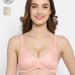 Floret Rose & Cream-Coloured Pack Of 2 Floral Printed T-Shirt Bra-10