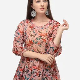 RAISIN Women Peach Floral Printed Georgette A-Line Tunic-picture-39