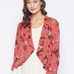 PURYS Women Peach-Coloured & Black Printed Open Front Shrug-21