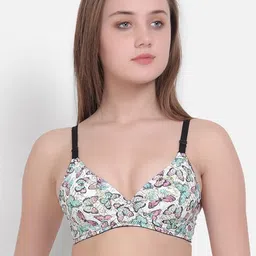 Lebami Beige & Pink Butterfly Printed Lightly Padded Multiway Seamless T-Shirt Bra-54